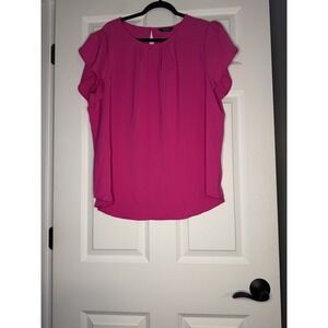 Fashion Short Sleeve Pleated Front Top Xxl Bright Pink Nwt
